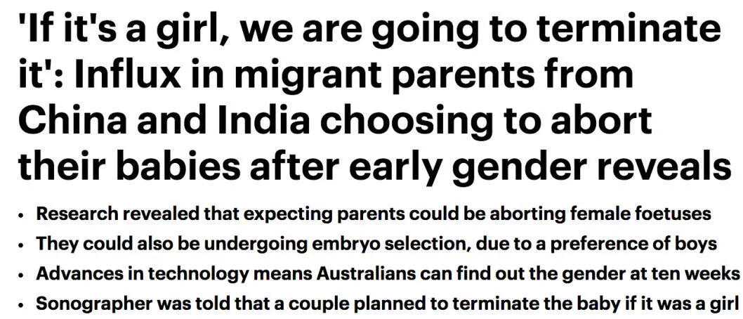 大量中国孕妇飞来澳洲进行胎儿性别选择，是女孩就直接堕胎……